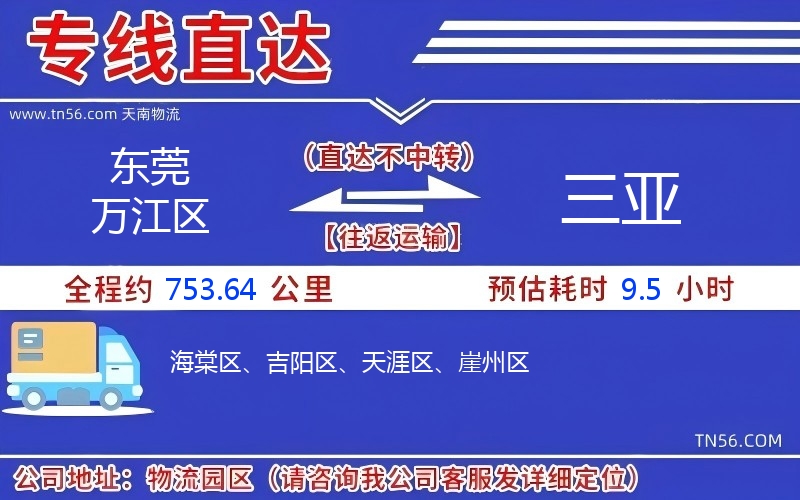 东莞万江区到三亚物流公司
