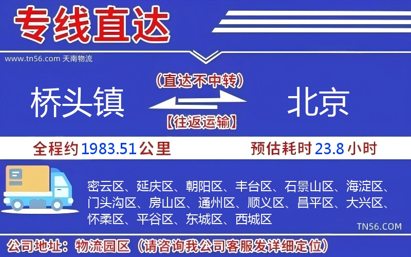 桥头镇到北京物流公司