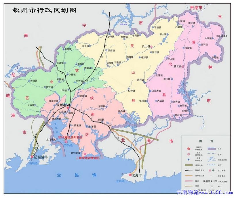 东莞到钦州市物流舆图